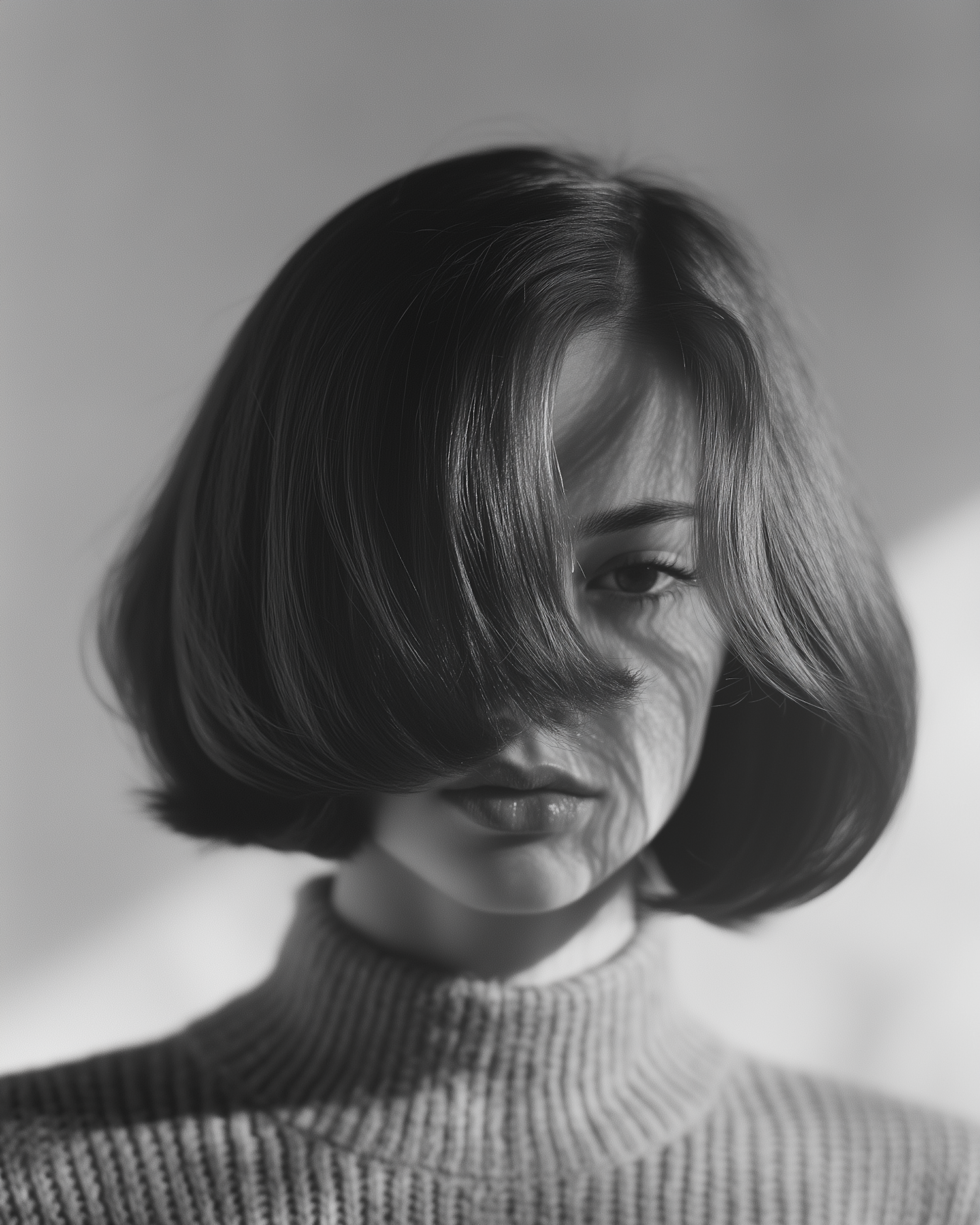 Monochrome Portrait with Bob Haircut