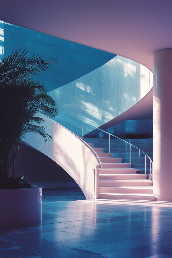 Modern Architectural Interior with Curved Staircase