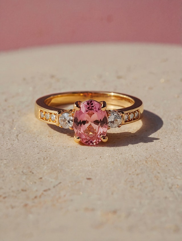 Elegant Gold Ring with Pink Gemstone