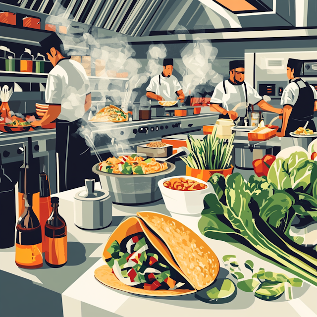 Vibrant Professional Kitchen Scene