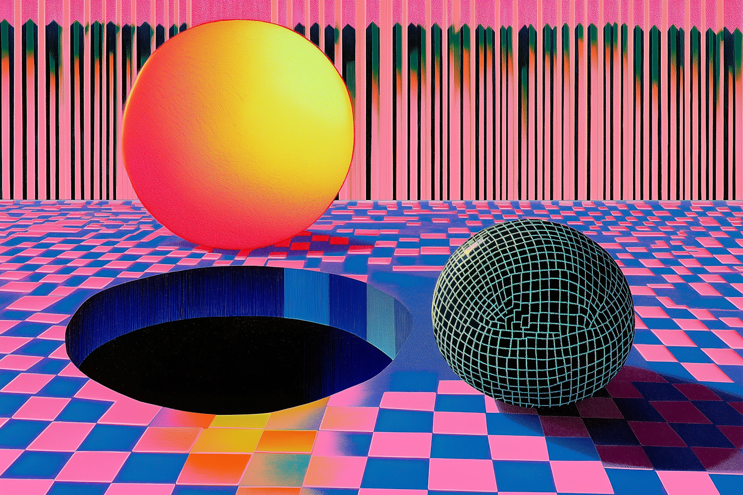 Surreal Colorful Spheres with Patterned Background