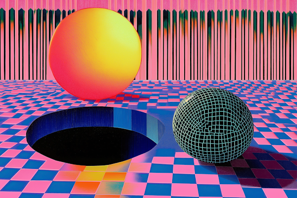 Surreal Colorful Spheres with Patterned Background