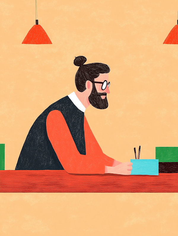 Man Writing at Desk Illustration