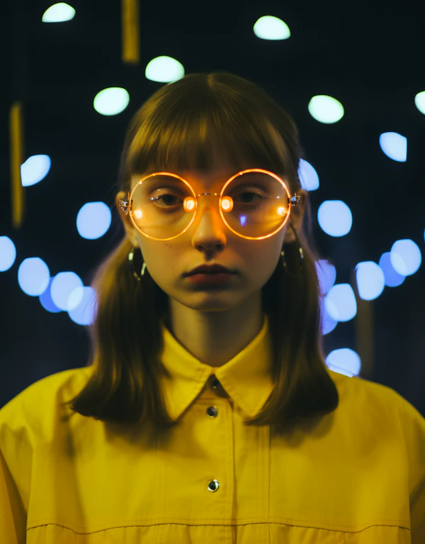 Portrait of a Young Woman with Gleaming Orange Glasses