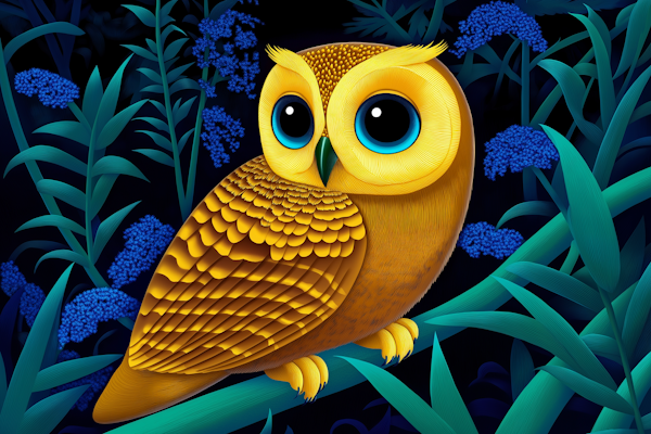 Enchanted Stylized Owl in Lush Flora