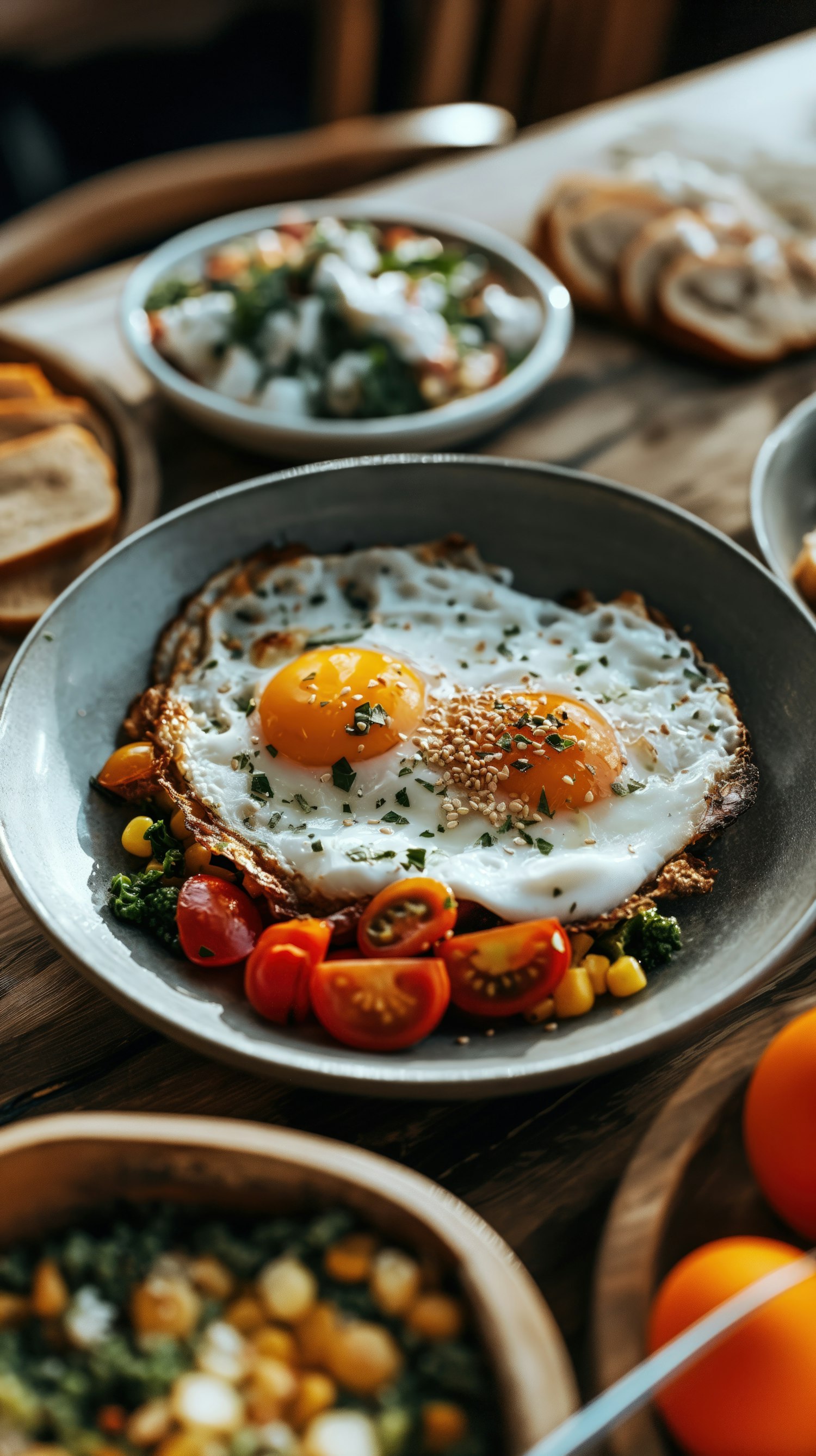 Cozy Breakfast Setting with Fried Eggs