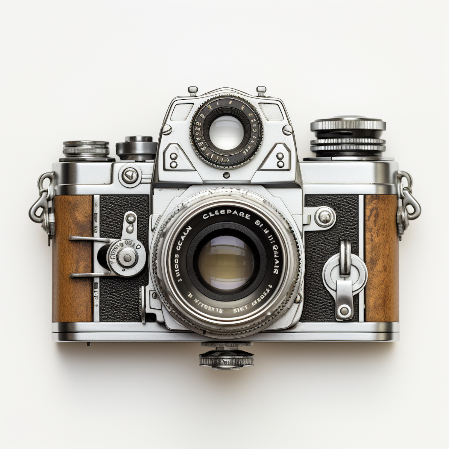 Elegant Vintage Camera with Silver and Wooden Accents