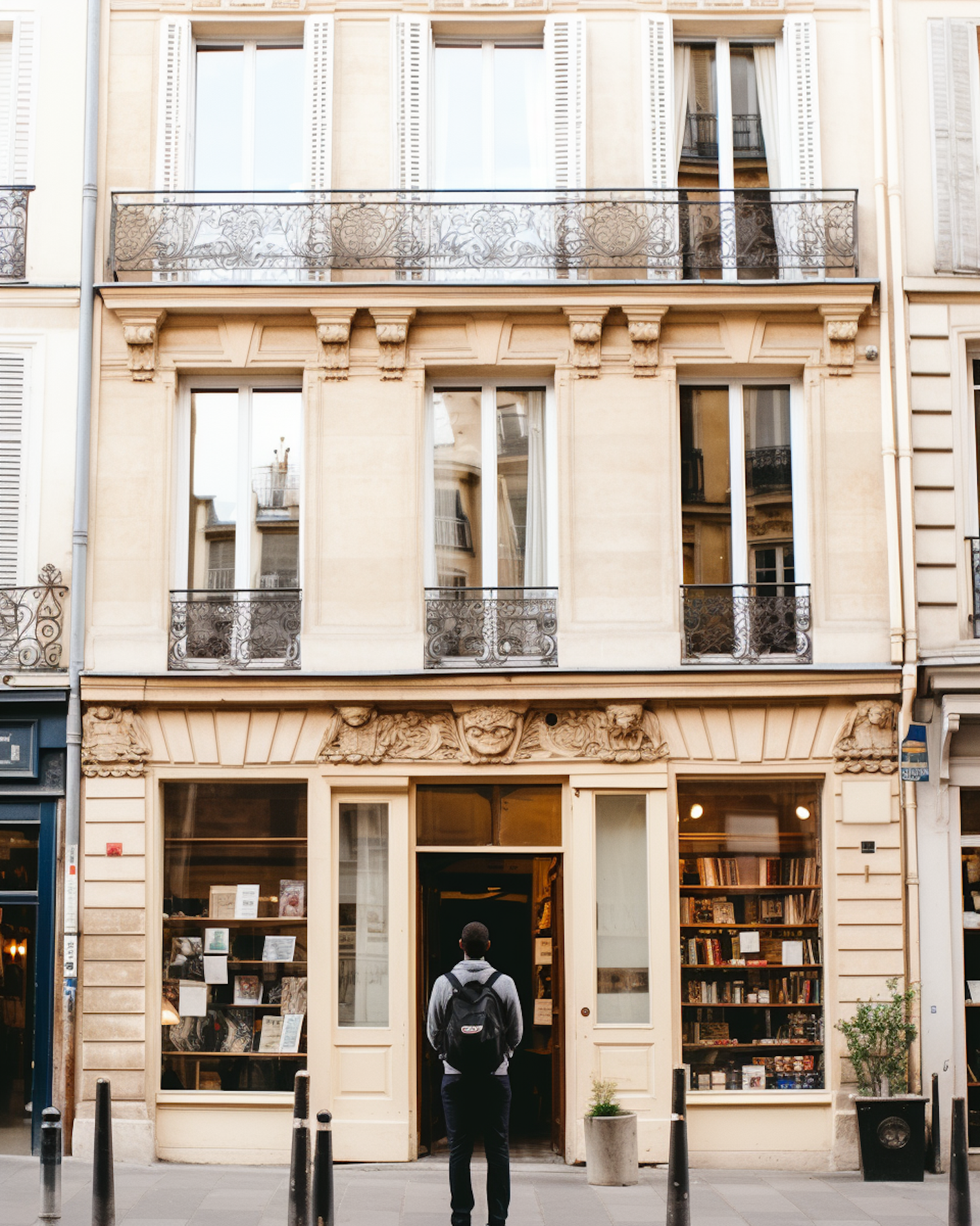 Bookstore Contemplation in European Setting