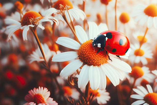 Ladybug on White Daisy