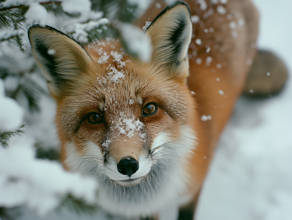 Curious Red Fox in Snowy Setting