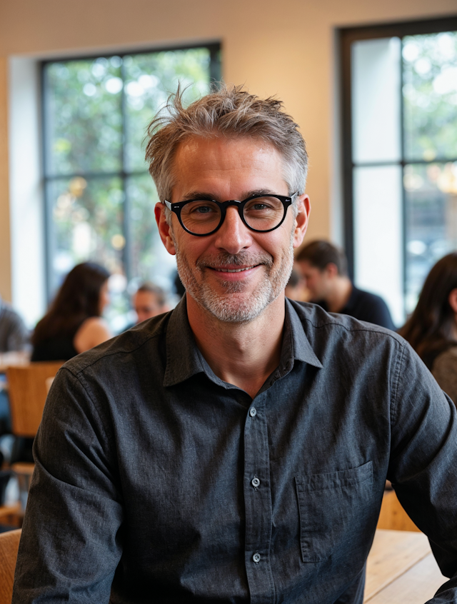 Middle-aged Man in Café