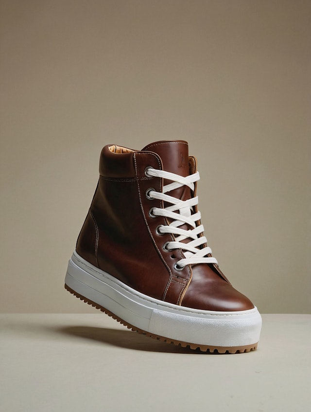 Brown Leather High-Top Sneaker