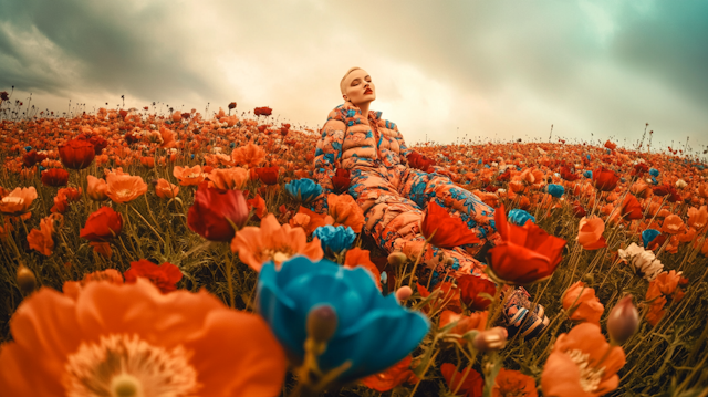 Person in a Field of Vibrant Flowers