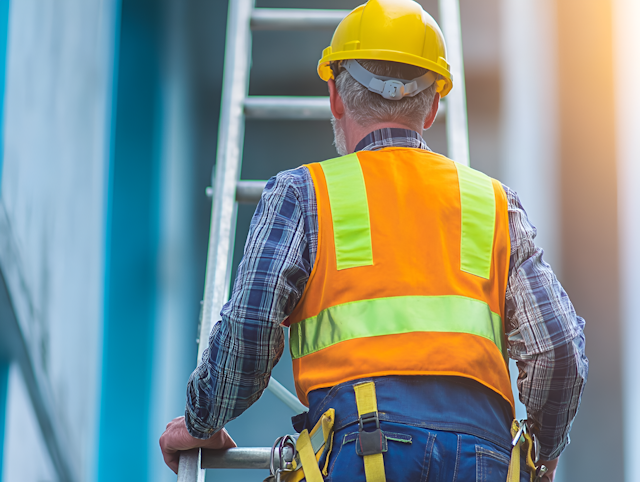 Construction Worker Climbing Ladder