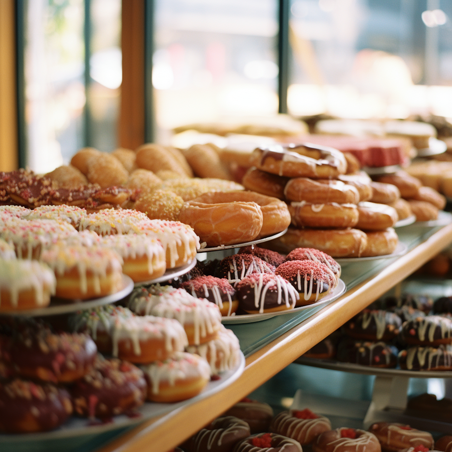 Colorful Array of Gourmet Doughnuts Display