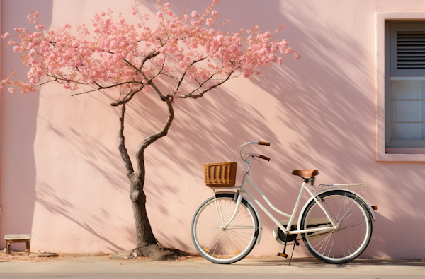 Vintage Serenity with Cherry Blossoms and Bicycle