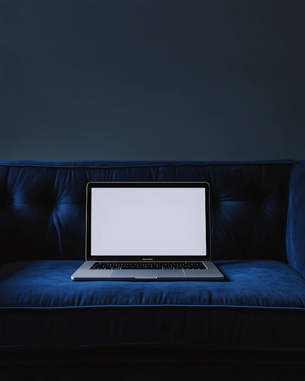Laptop on Velvet Couch
