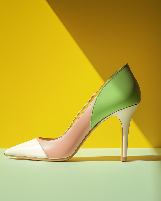 Colorful High-Heeled Shoe on Yellow Background