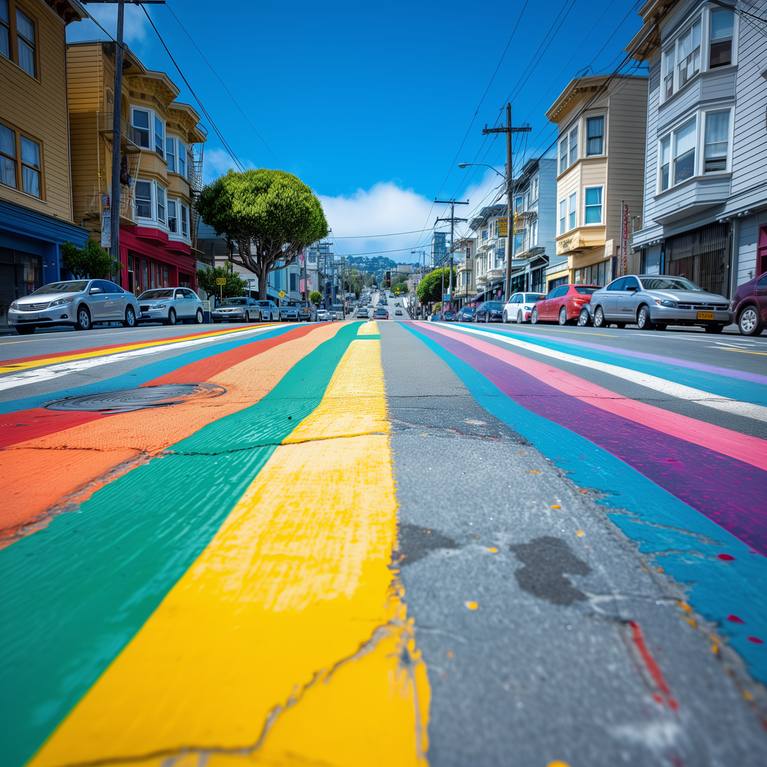 Vibrant Rainbow Crosswalk in Urban Setting