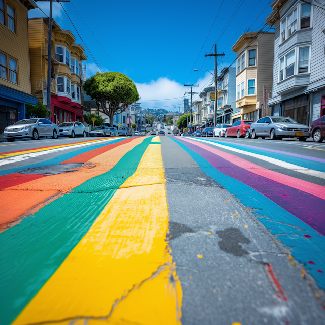 Vibrant Rainbow Crosswalk in Urban Setting