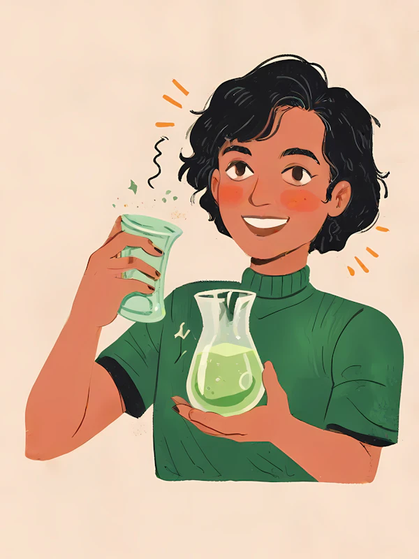 Cheerful Scientist with Beakers