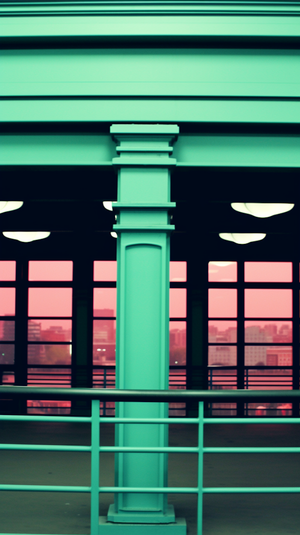 Symmetrical Teal Column in Contemporary Interior