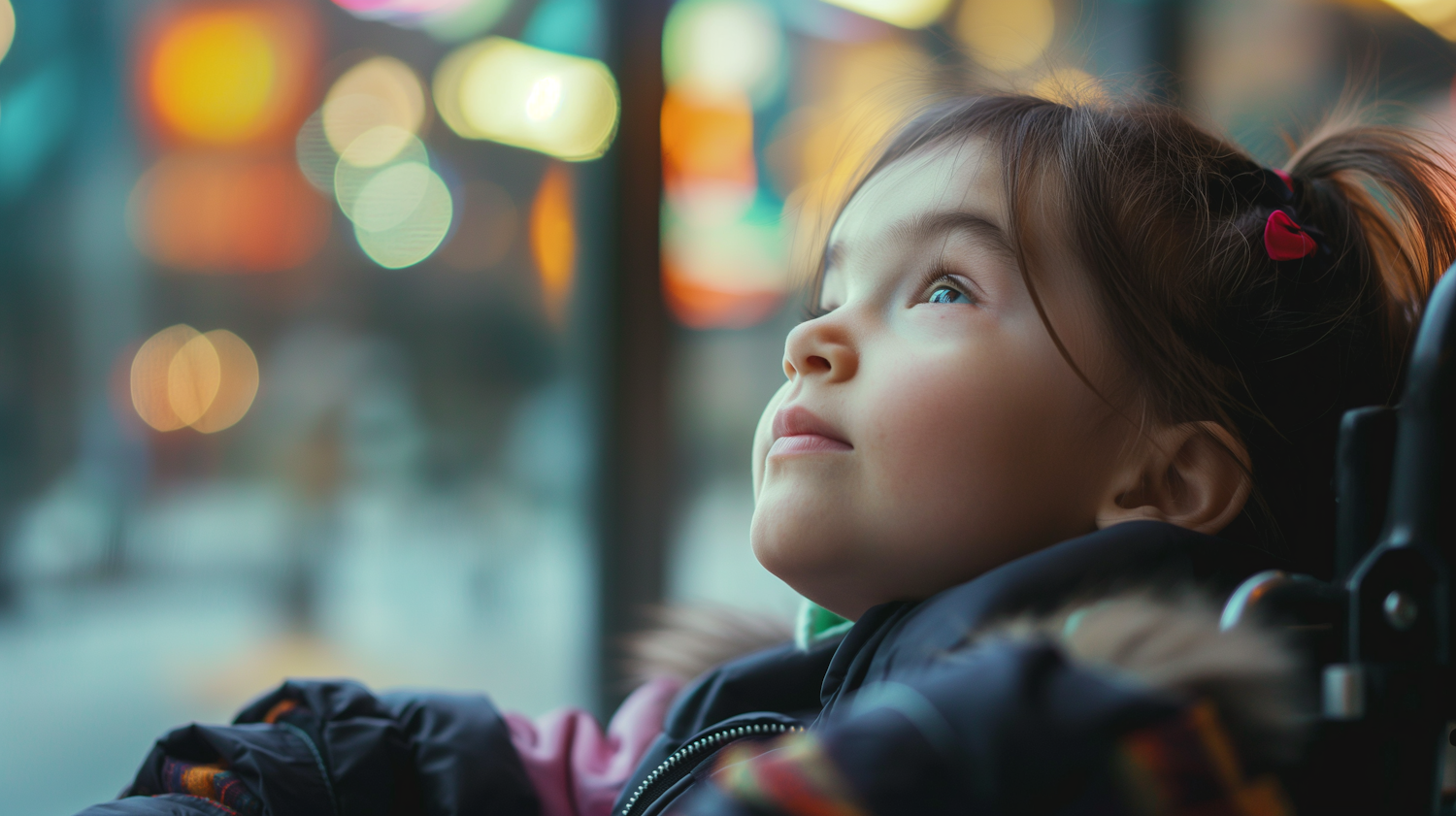 Dreamy Expression of a Young Girl in a Vehicle at Night