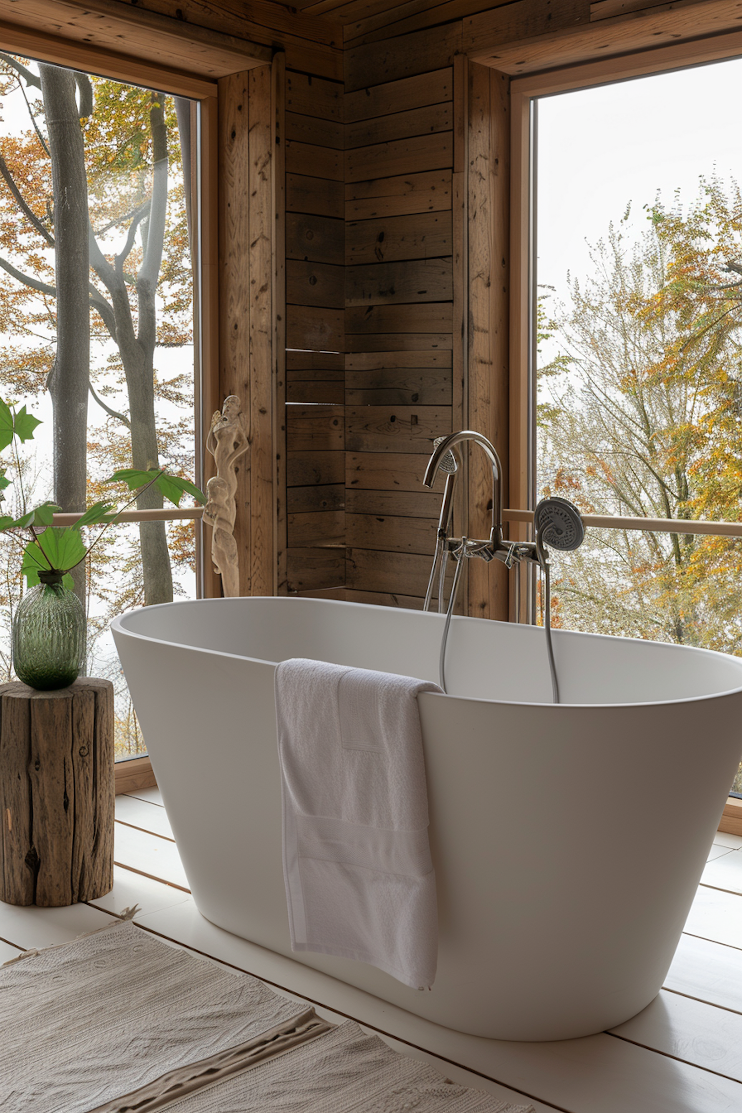 Serene Modern Bathroom with Autumnal View