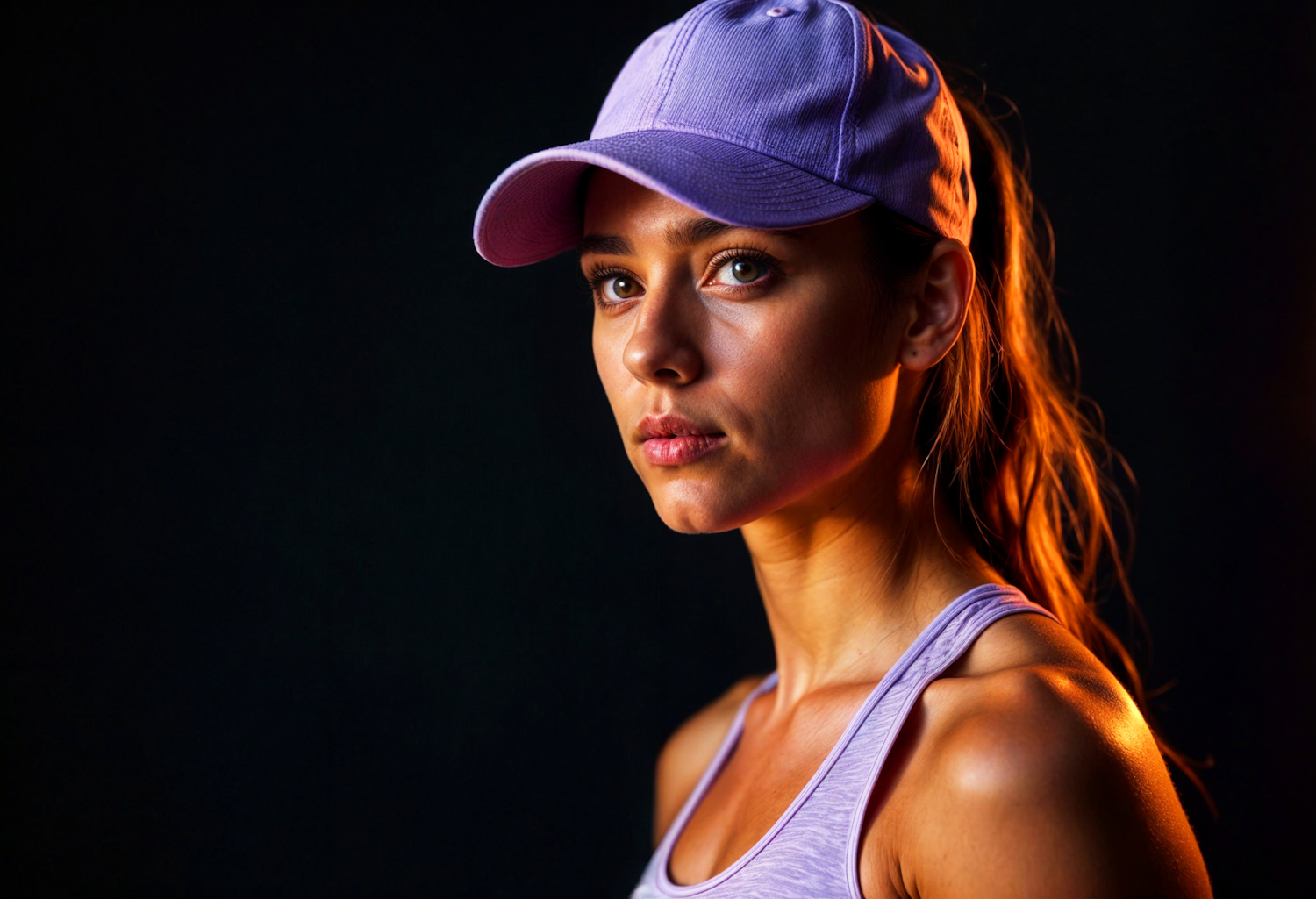 Focused Woman in Purple Cap