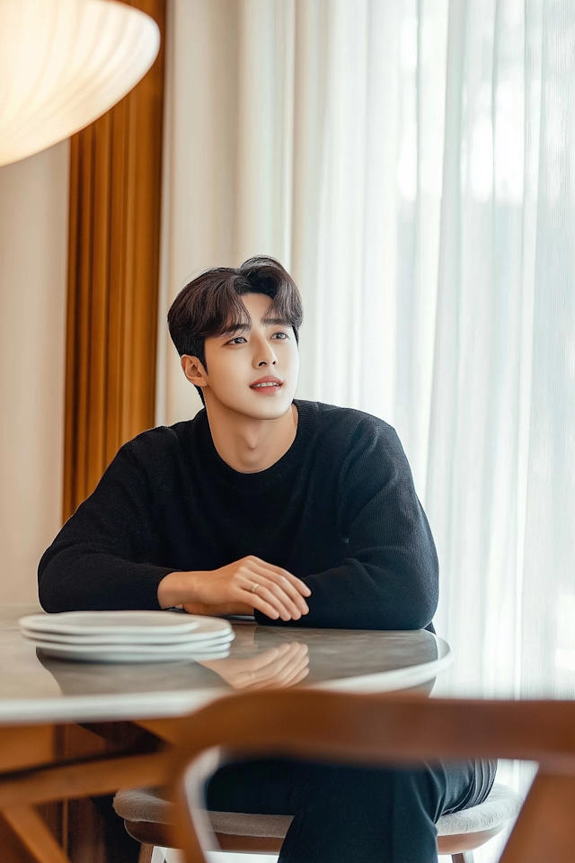 Contemplative Young Man at Table