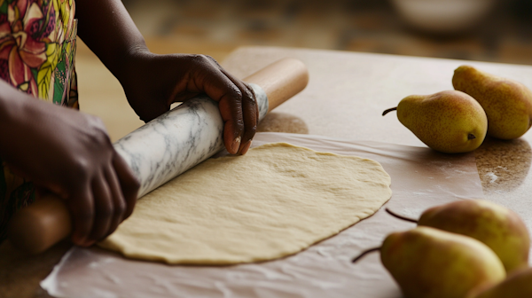 Hands Rolling Dough with Pears