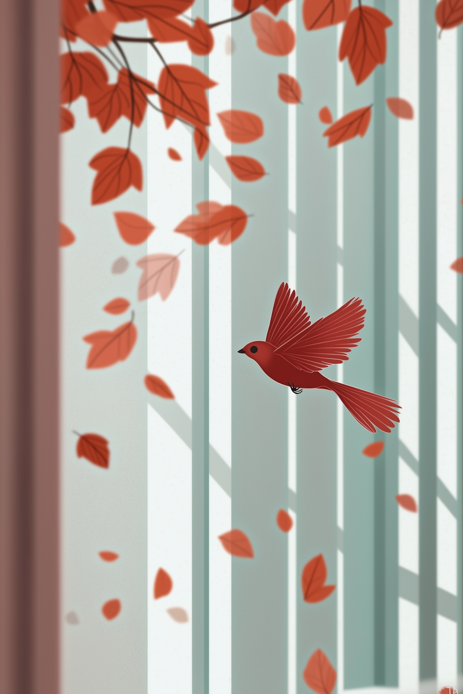 Elegant Red Bird in Flight Illustration