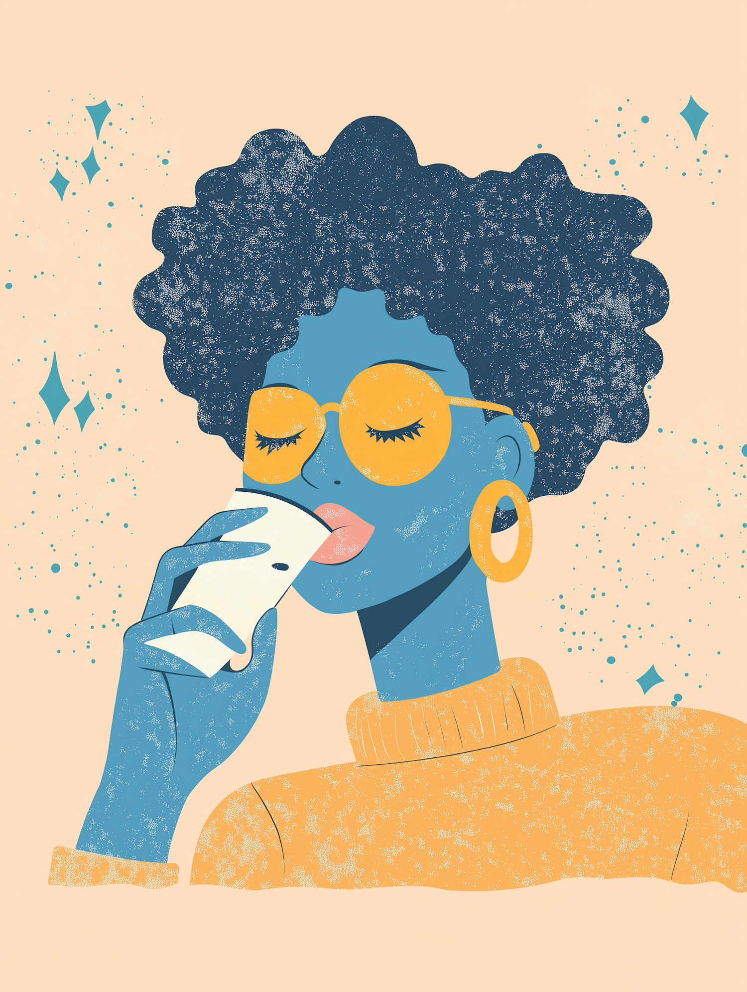 Stylized Illustration of Person with Blue Skin