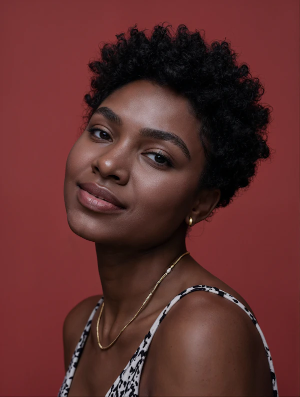 Portrait of a Woman Against Red Background