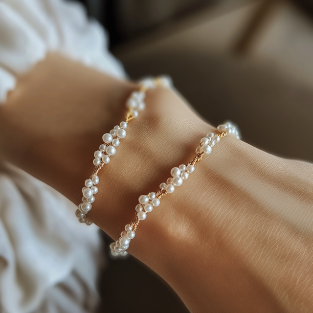 Elegant Pearl Bracelets on Wrist