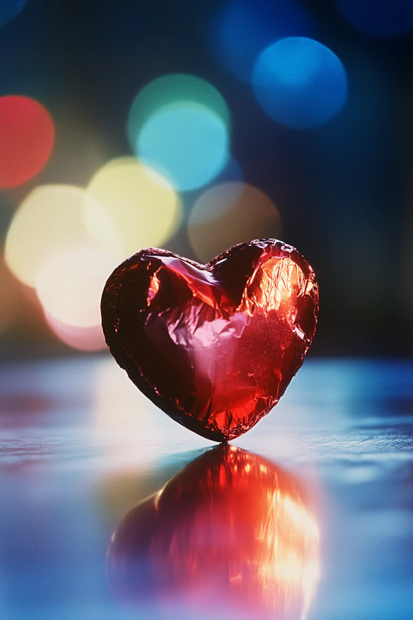Heart in Foil with Bokeh Lights
