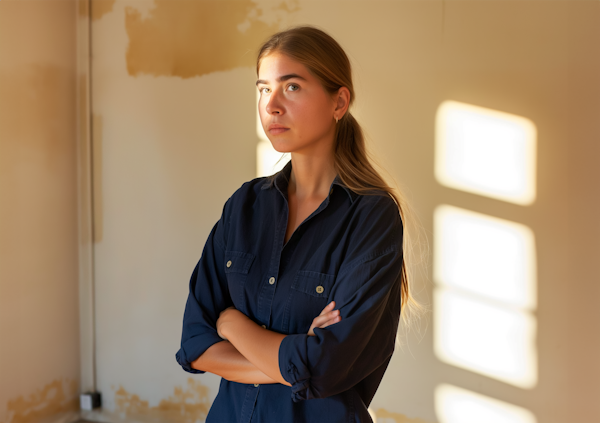 Contemplative Woman in Sunlit Room