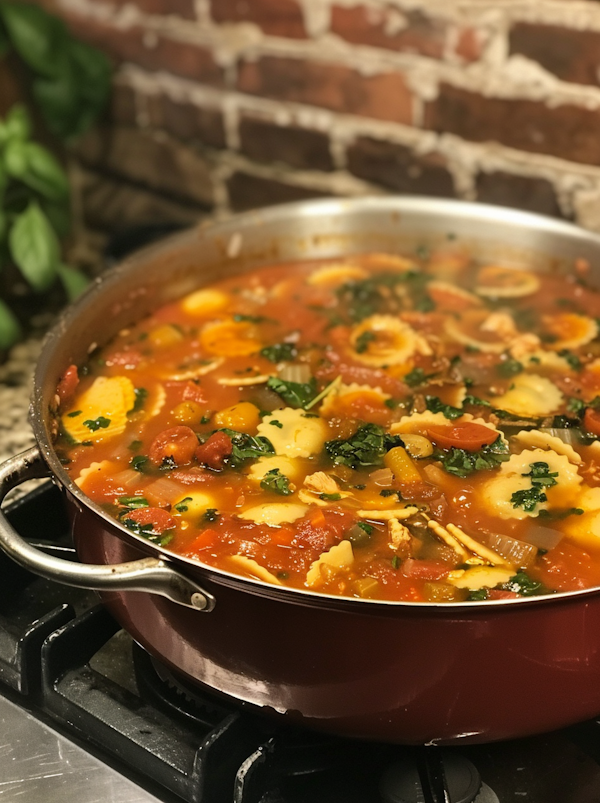 Homemade Stew in a Red Pot