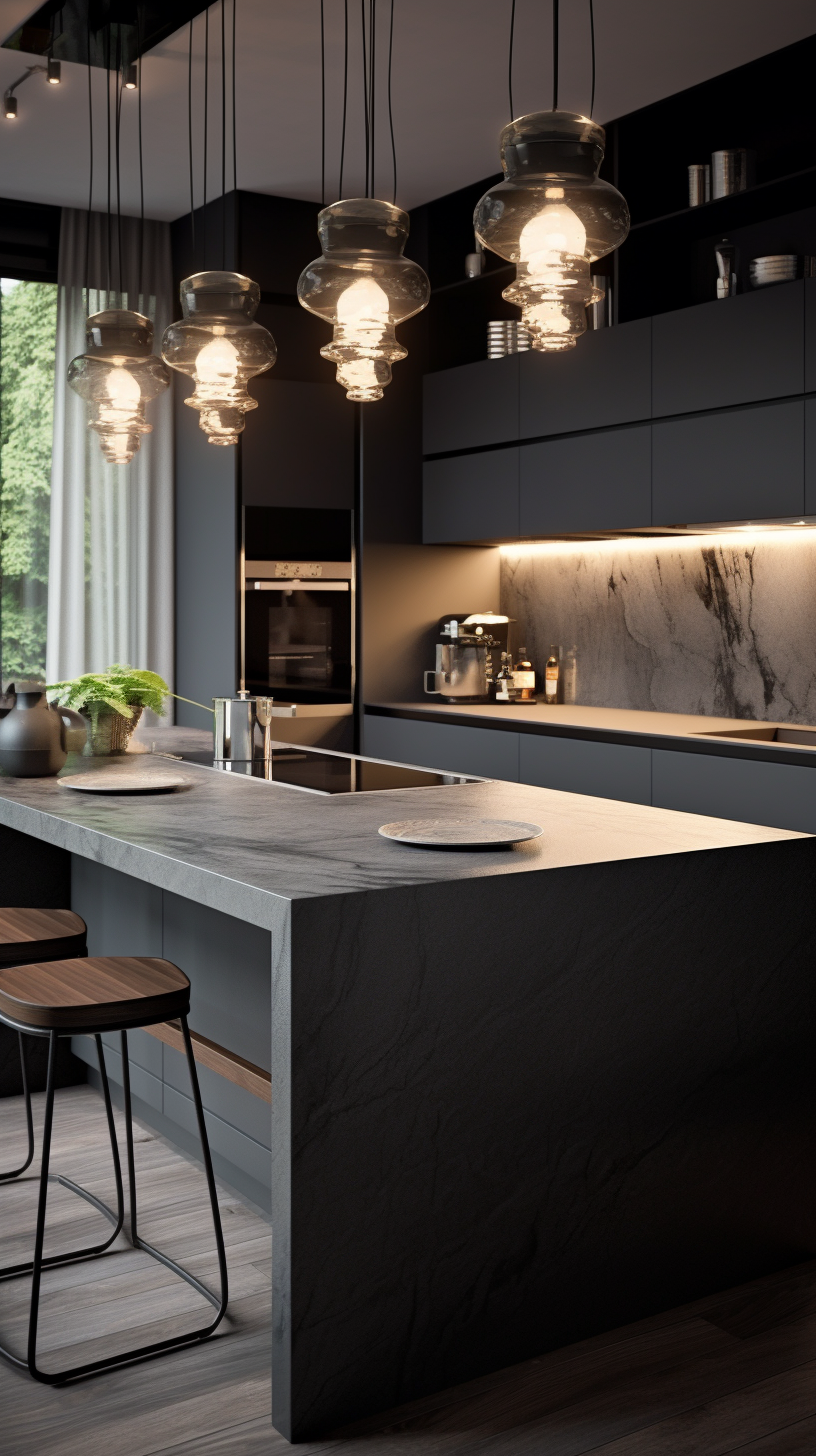 Modern Monochrome Kitchen with Artistic Lighting Photo on Lummi