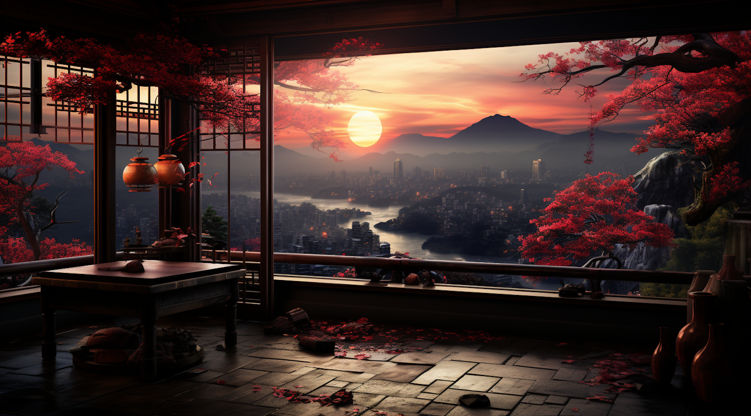 Autumn Dusk at a Traditional Japanese Veranda