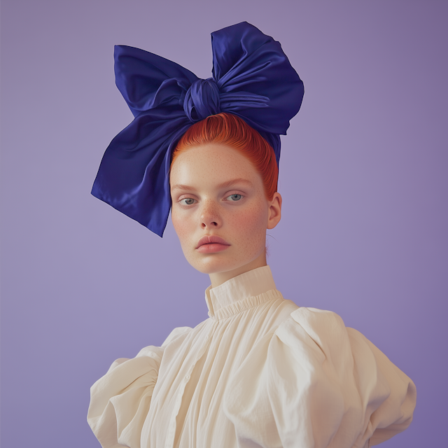 Young Woman with Red Hair and Blue Bow