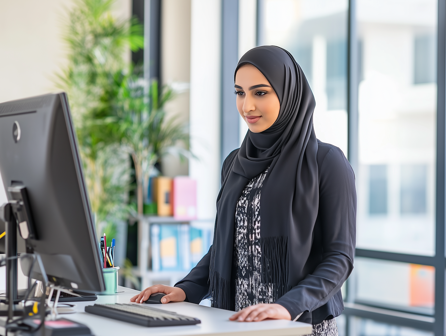 Woman Working at Desk in Office