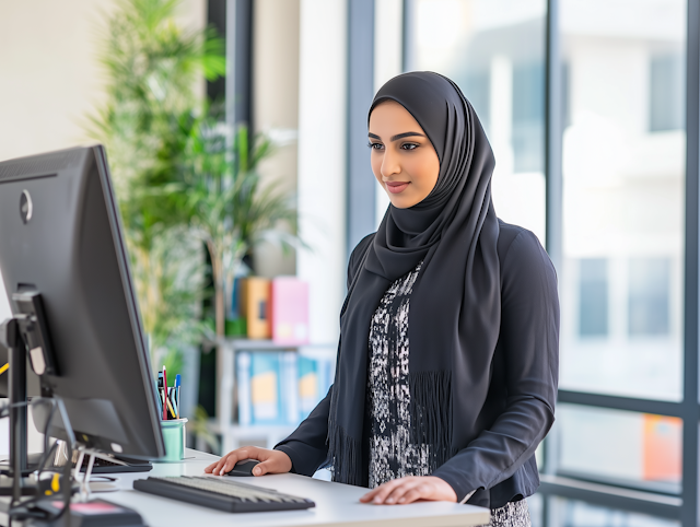 Woman Working at Desk in Office