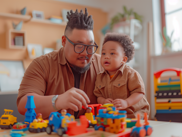 Father and Son Playing with Building Blocks