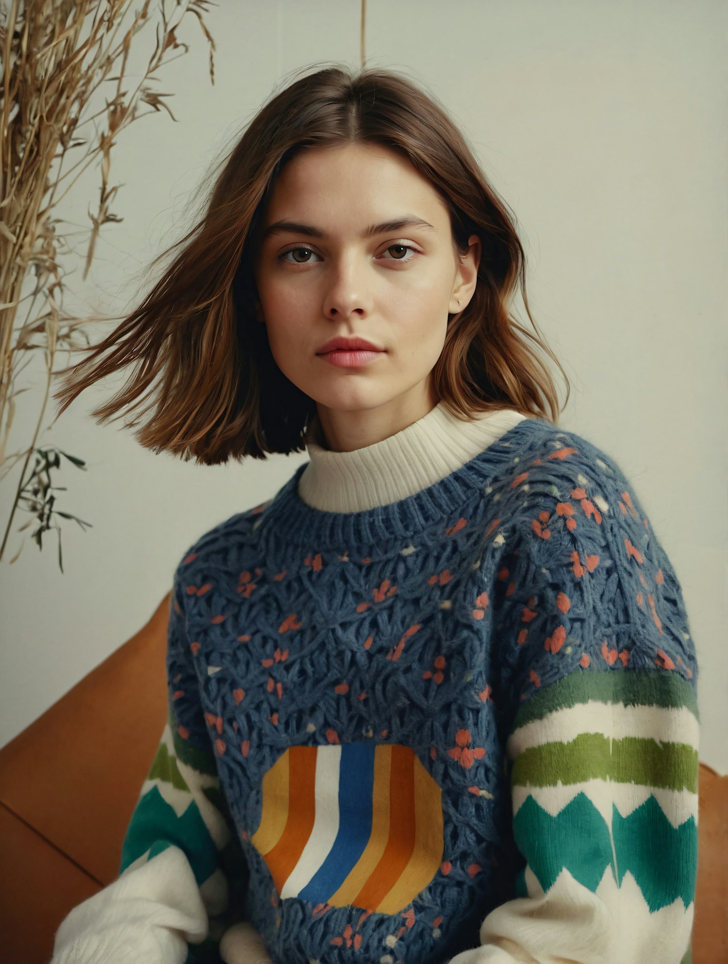 Portrait of a Young Woman in a Knitted Sweater