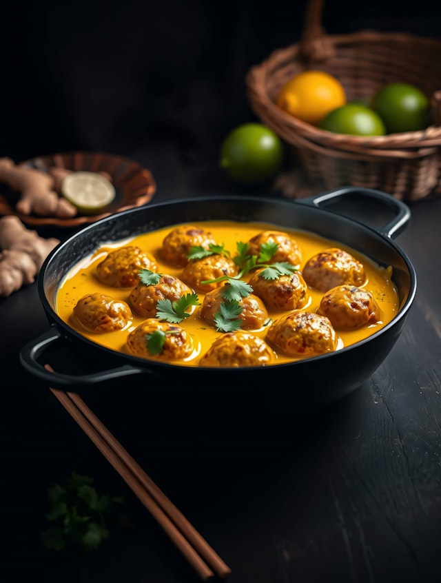 Vibrant Yellow Curry with Meatballs