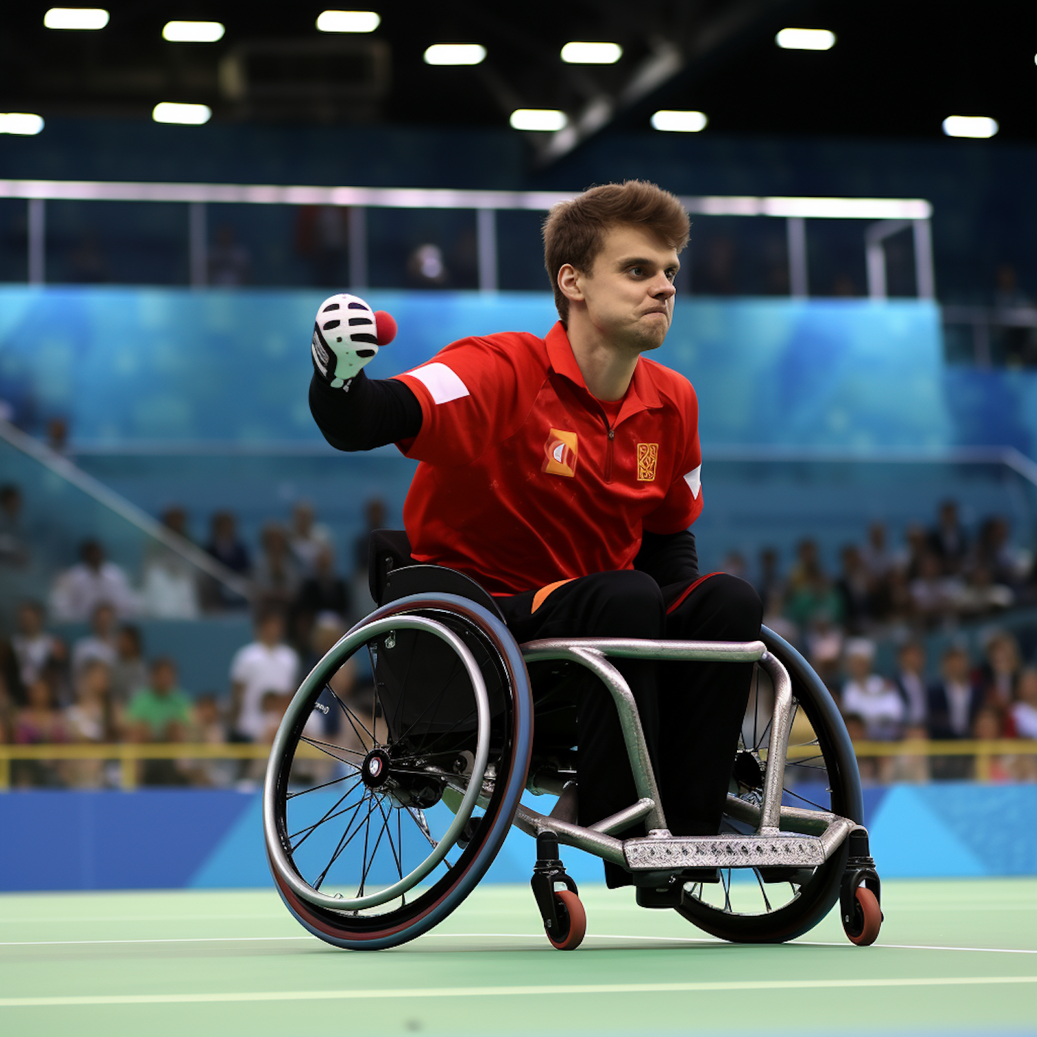 Focused Wheelchair Athlete in Competitive Sport