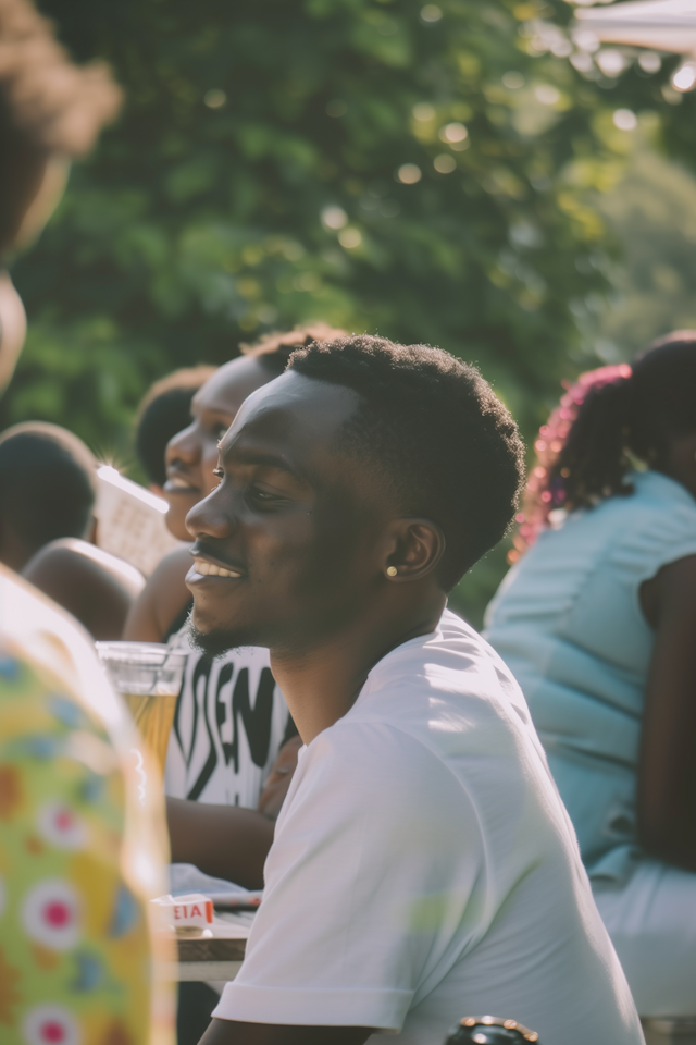 Joyful Young Man at Outdoor Social Gathering