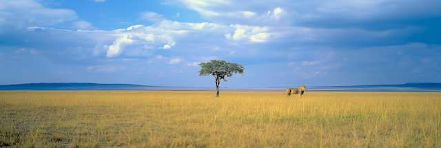 Serene Savannah Landscape with Lone Lion