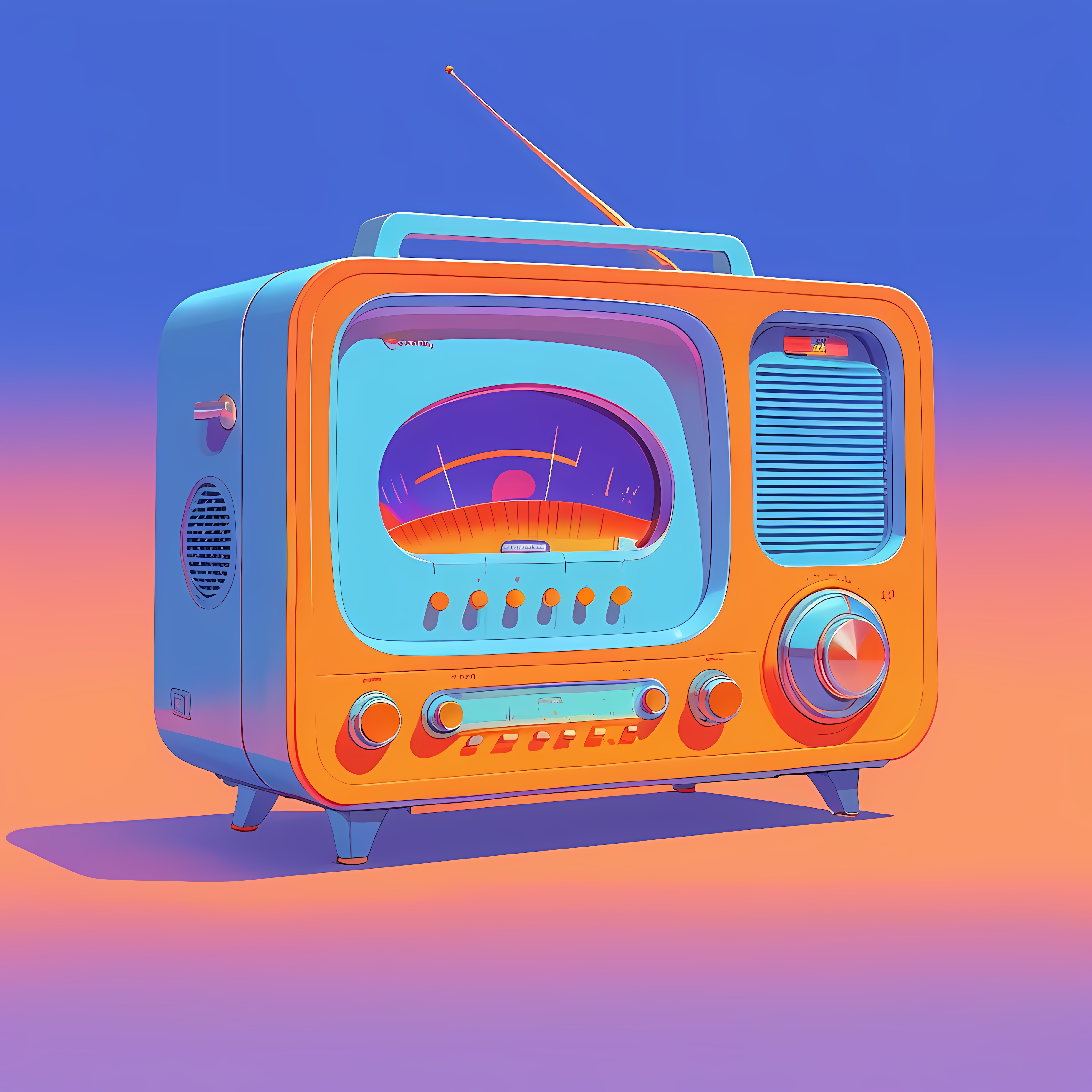 Retro Radio with Vibrant Colors Illustration on Lummi